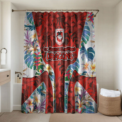 St George Illawarra Dragons Bathroom Set Tropical Hibiscus Floral Pattern With Red And White Accents