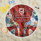 St George Illawarra Dragons Beach Blanket Tropical Hibiscus Floral Pattern With Red And White Accents