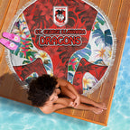 St George Illawarra Dragons Beach Blanket Tropical Hibiscus Floral Pattern With Red And White Accents