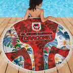 St George Illawarra Dragons Beach Blanket Tropical Hibiscus Floral Pattern With Red And White Accents