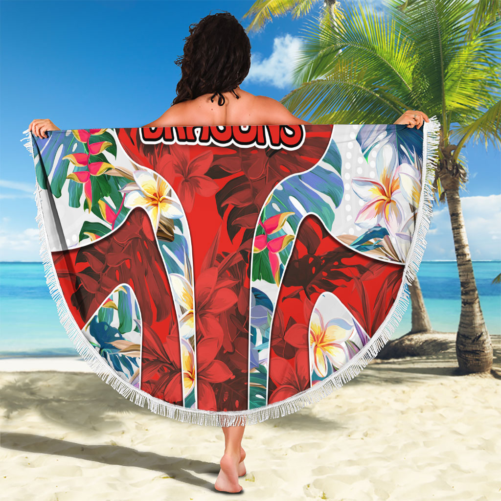 St George Illawarra Dragons Beach Blanket Tropical Hibiscus Floral Pattern With Red And White Accents