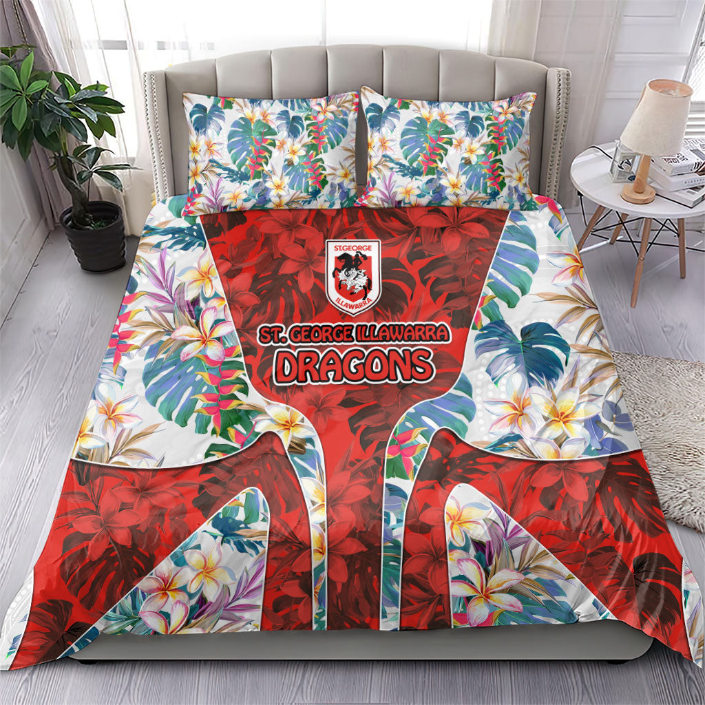 St George Illawarra Dragons Bedding Set Tropical Hibiscus Floral Pattern With Red And White Accents
