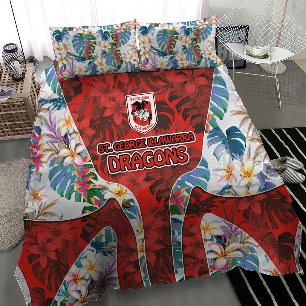 St George Illawarra Dragons Bedding Set Tropical Hibiscus Floral Pattern With Red And White Accents