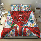 St George Illawarra Dragons Bedding Set Tropical Hibiscus Floral Pattern With Red And White Accents