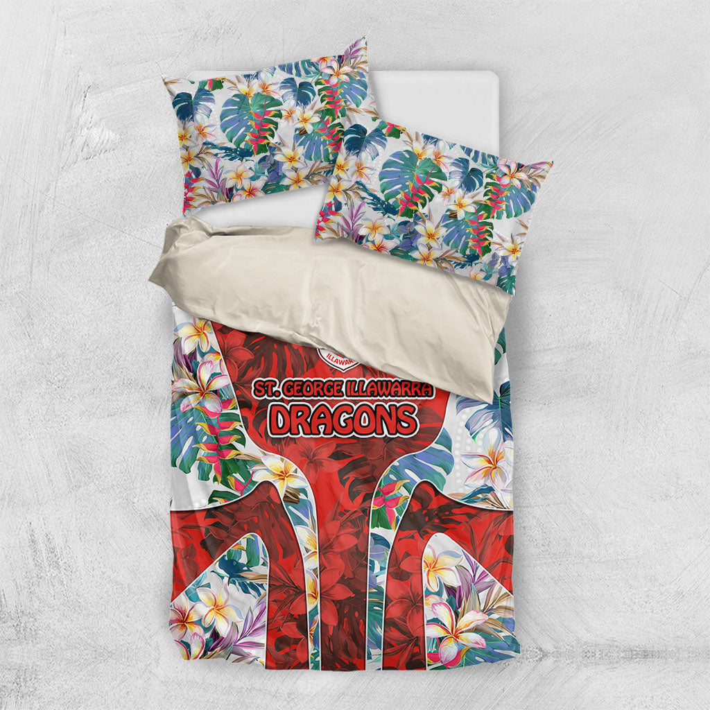 St George Illawarra Dragons Bedding Set Tropical Hibiscus Floral Pattern With Red And White Accents