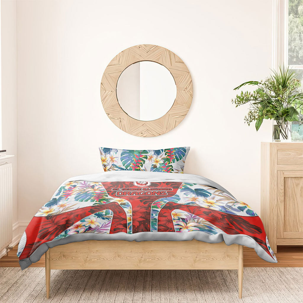 St George Illawarra Dragons Bedding Set Tropical Hibiscus Floral Pattern With Red And White Accents