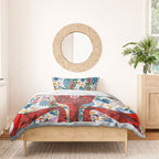 St George Illawarra Dragons Bedding Set Tropical Hibiscus Floral Pattern With Red And White Accents