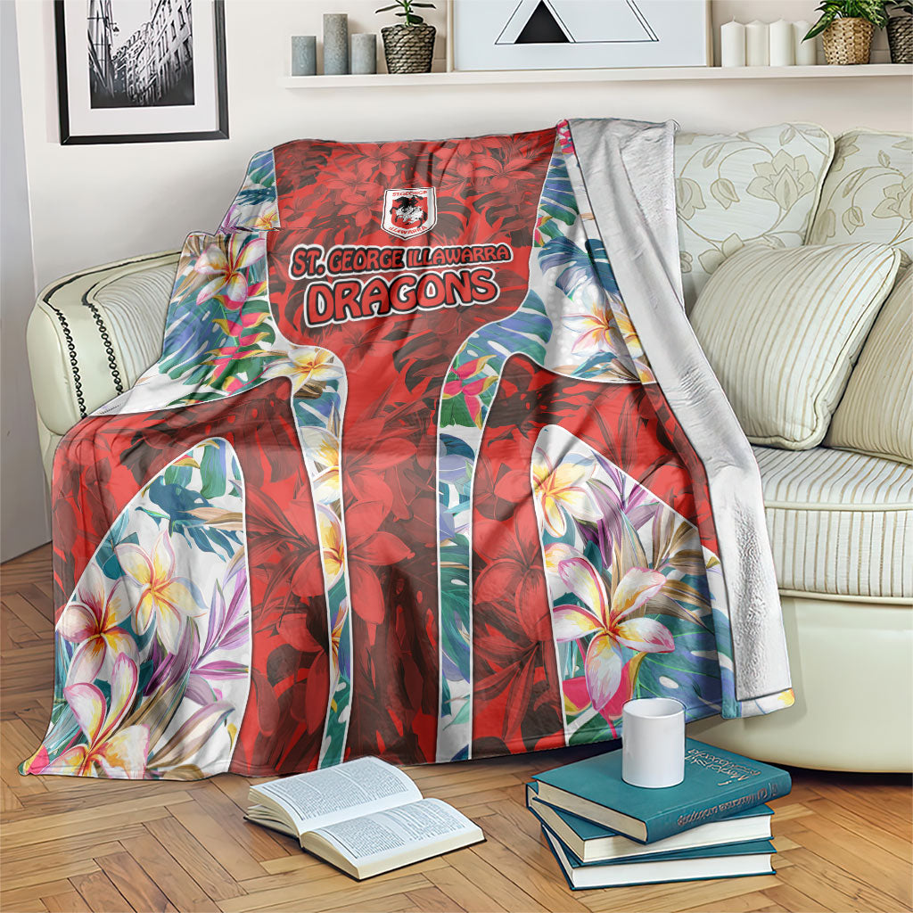 St George Illawarra Dragons Blanket Tropical Hibiscus Floral Pattern With Red And White Accents