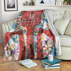 St George Illawarra Dragons Blanket Tropical Hibiscus Floral Pattern With Red And White Accents