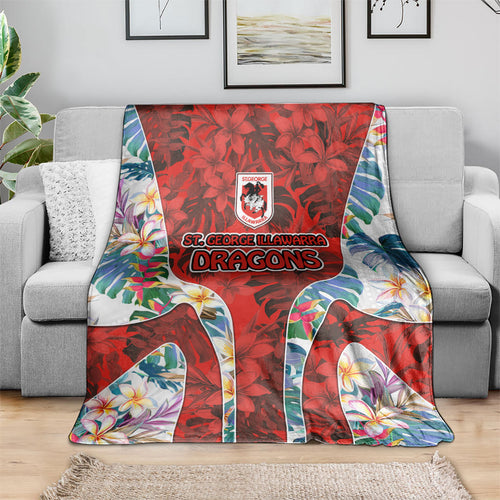 St George Illawarra Dragons Blanket Tropical Hibiscus Floral Pattern With Red And White Accents