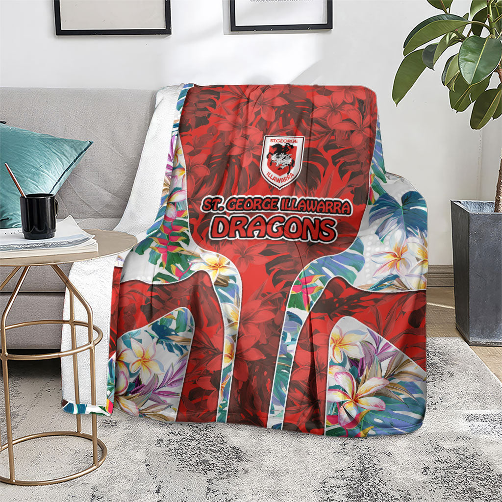 St George Illawarra Dragons Blanket Tropical Hibiscus Floral Pattern With Red And White Accents