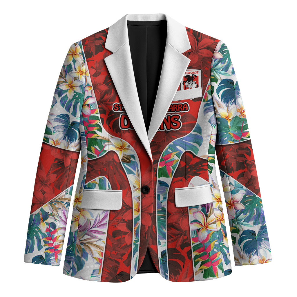 St George Illawarra Dragons Blazer Tropical Hibiscus Floral Pattern With Red And White Accents