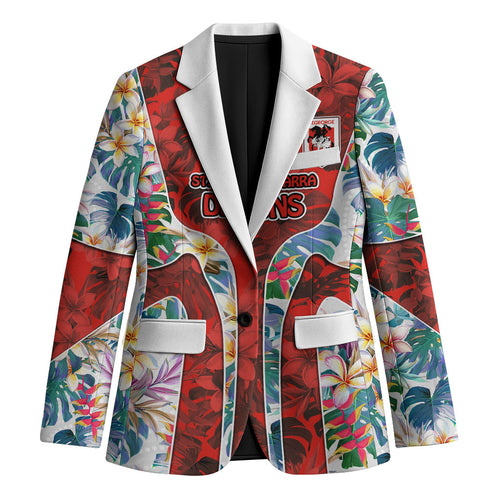 St George Illawarra Dragons Blazer Tropical Hibiscus Floral Pattern With Red And White Accents