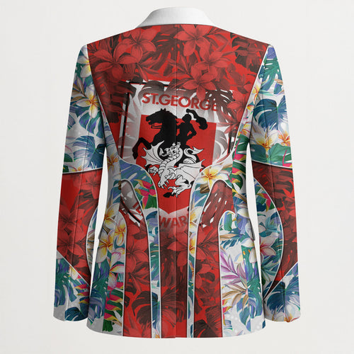 St George Illawarra Dragons Blazer Tropical Hibiscus Floral Pattern With Red And White Accents