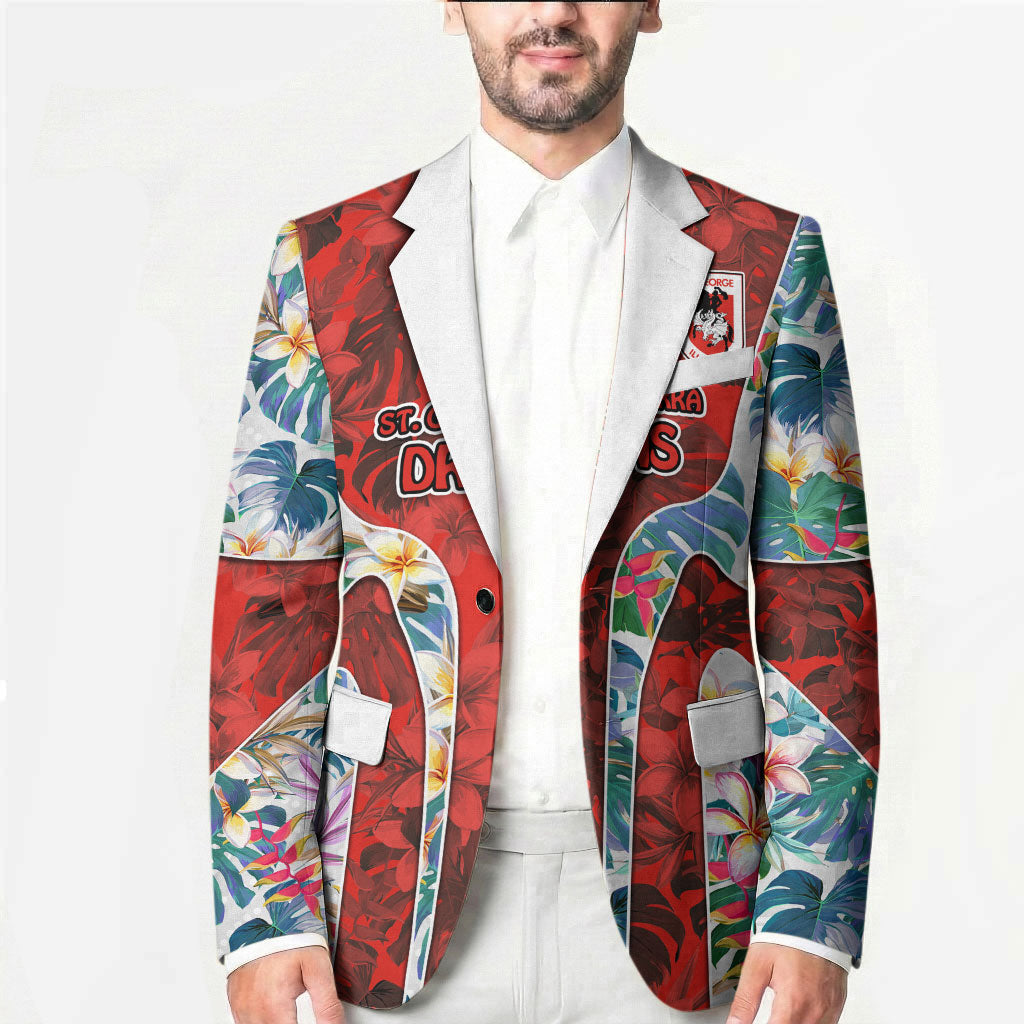 St George Illawarra Dragons Blazer Tropical Hibiscus Floral Pattern With Red And White Accents