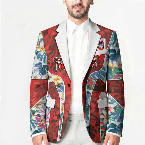 St George Illawarra Dragons Blazer Tropical Hibiscus Floral Pattern With Red And White Accents