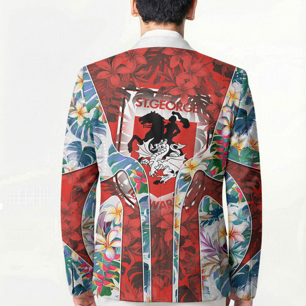 St George Illawarra Dragons Blazer Tropical Hibiscus Floral Pattern With Red And White Accents