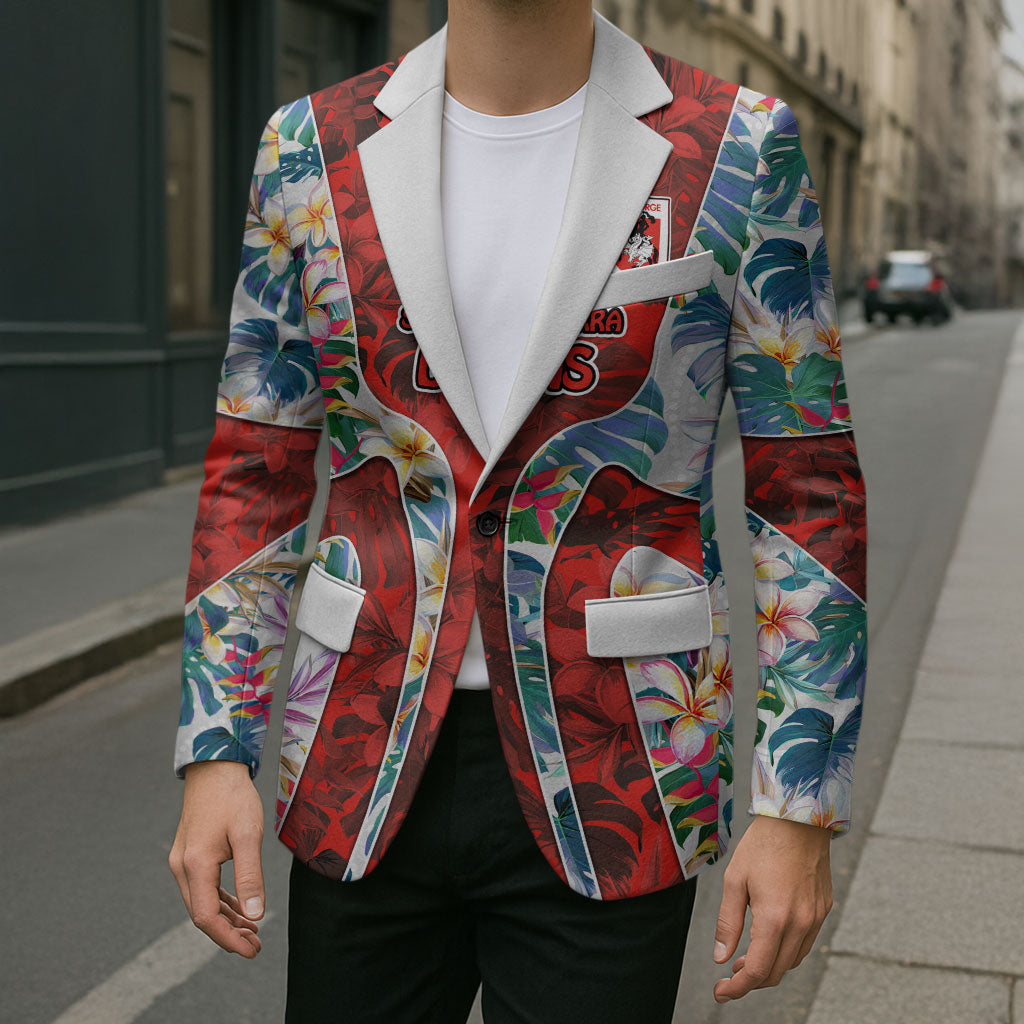 St George Illawarra Dragons Blazer Tropical Hibiscus Floral Pattern With Red And White Accents