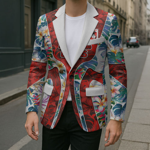 St George Illawarra Dragons Blazer Tropical Hibiscus Floral Pattern With Red And White Accents