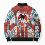 St George Illawarra Dragons Bomber Puffer Jacket Tropical Hibiscus Floral Pattern With Red And White Accents