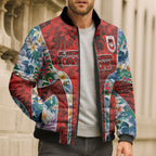 St George Illawarra Dragons Bomber Puffer Jacket Tropical Hibiscus Floral Pattern With Red And White Accents