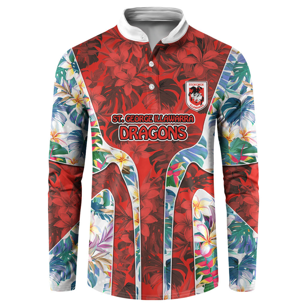 St George Illawarra Dragons Button Sweatshirt Tropical Hibiscus Floral Pattern With Red And White Accents