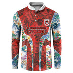 St George Illawarra Dragons Button Sweatshirt Tropical Hibiscus Floral Pattern With Red And White Accents