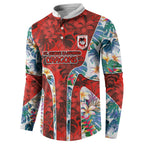 St George Illawarra Dragons Button Sweatshirt Tropical Hibiscus Floral Pattern With Red And White Accents