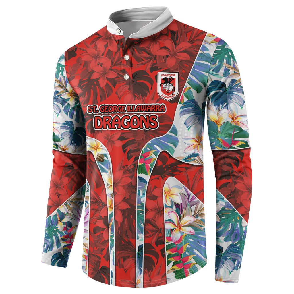 St George Illawarra Dragons Button Sweatshirt Tropical Hibiscus Floral Pattern With Red And White Accents