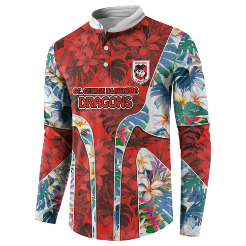 St George Illawarra Dragons Button Sweatshirt Tropical Hibiscus Floral Pattern With Red And White Accents