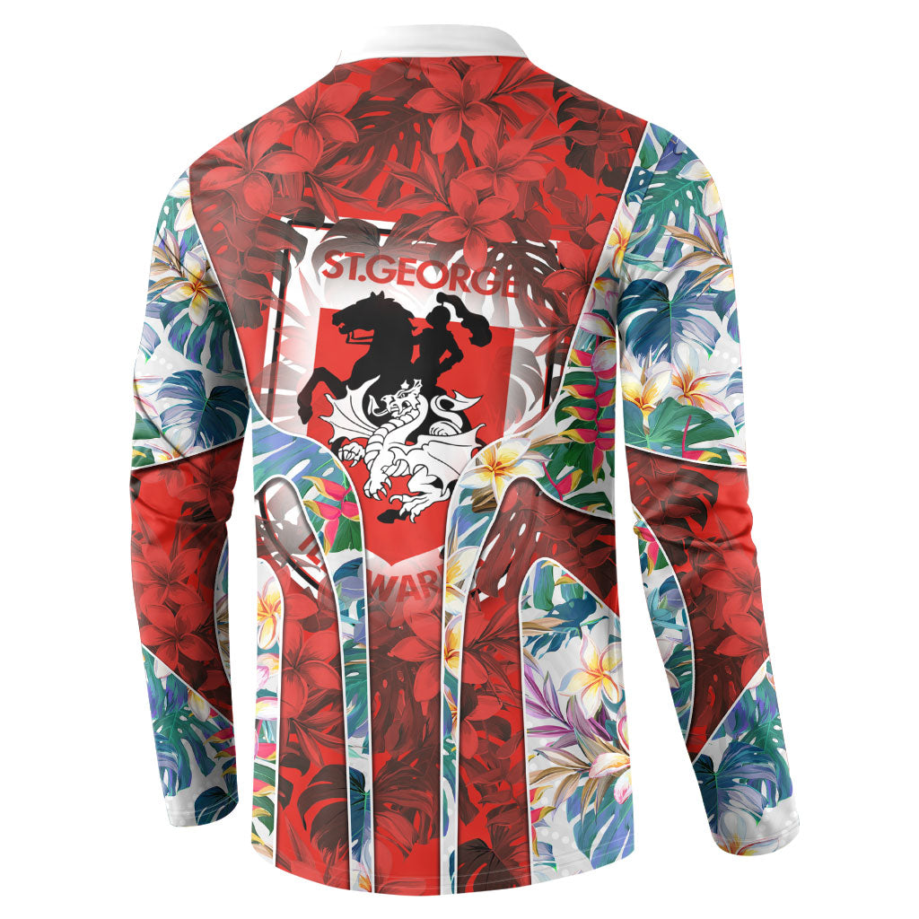 St George Illawarra Dragons Button Sweatshirt Tropical Hibiscus Floral Pattern With Red And White Accents