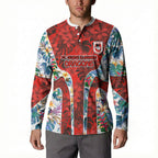 St George Illawarra Dragons Button Sweatshirt Tropical Hibiscus Floral Pattern With Red And White Accents