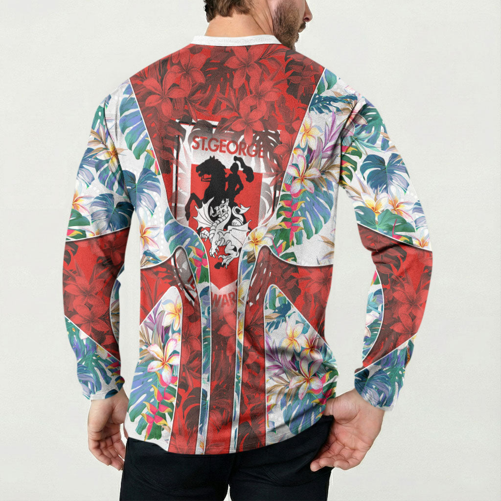 St George Illawarra Dragons Button Sweatshirt Tropical Hibiscus Floral Pattern With Red And White Accents
