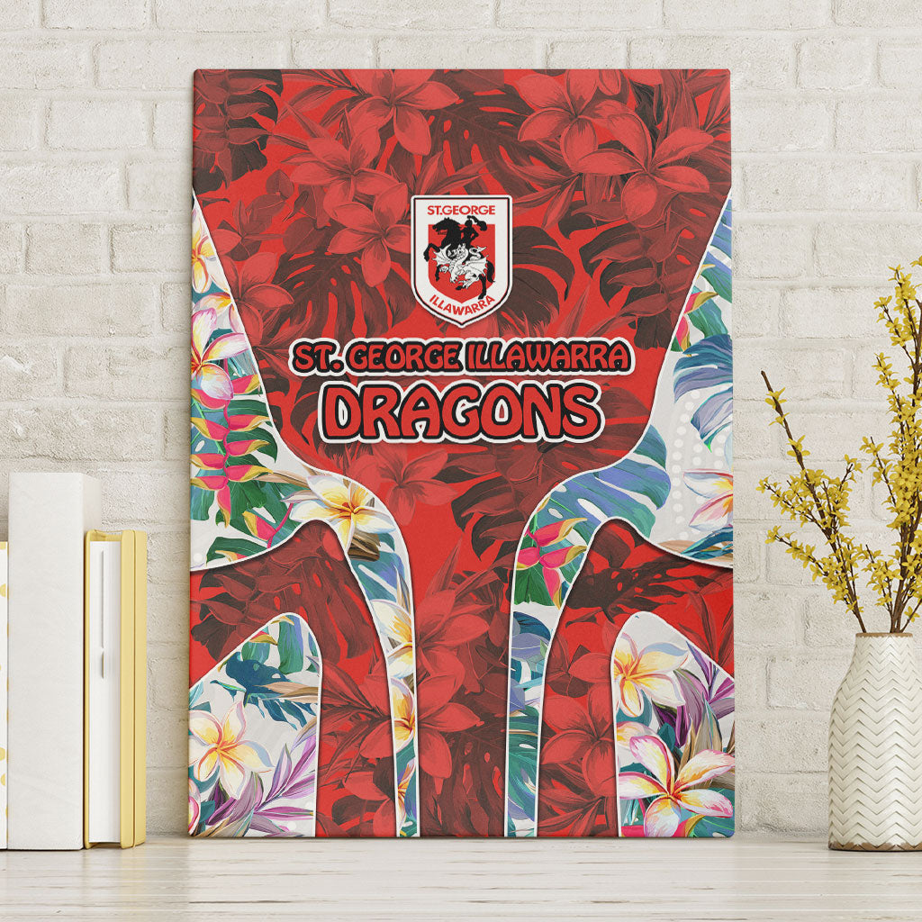 St George Illawarra Dragons Canvas Wall Art Tropical Hibiscus Floral Pattern With Red And White Accents
