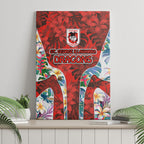 St George Illawarra Dragons Canvas Wall Art Tropical Hibiscus Floral Pattern With Red And White Accents