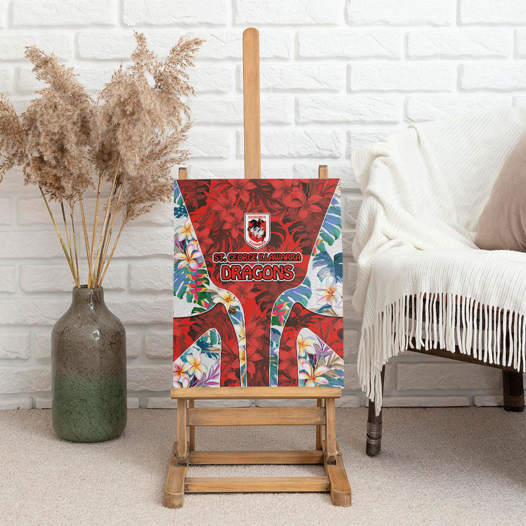St George Illawarra Dragons Canvas Wall Art Tropical Hibiscus Floral Pattern With Red And White Accents