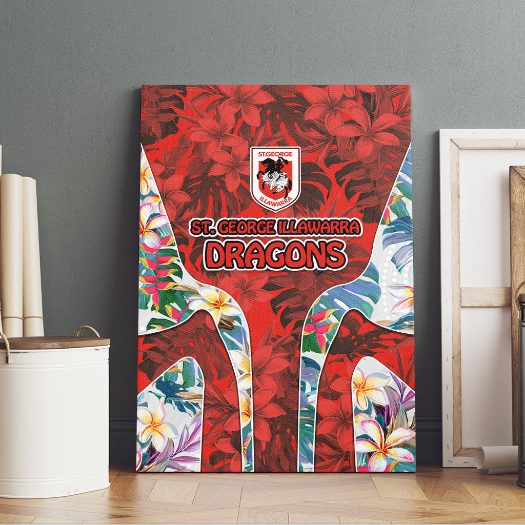 St George Illawarra Dragons Canvas Wall Art Tropical Hibiscus Floral Pattern With Red And White Accents