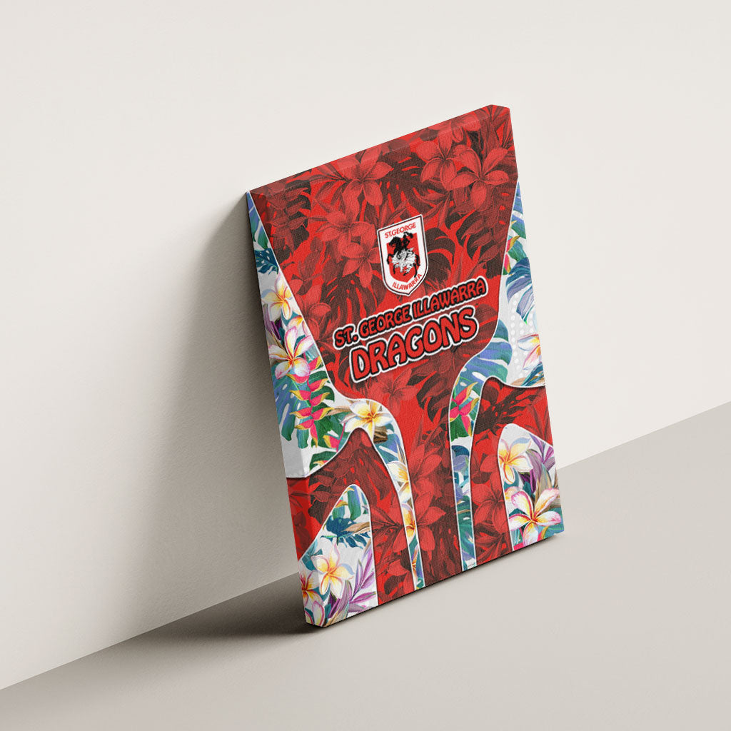 St George Illawarra Dragons Canvas Wall Art Tropical Hibiscus Floral Pattern With Red And White Accents