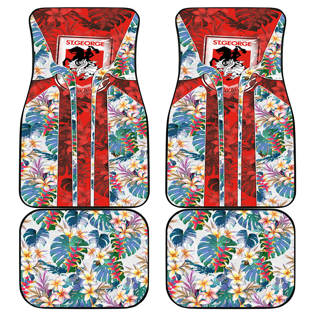 St George Illawarra Dragons Car Mats Tropical Hibiscus Floral Pattern With Red And White Accents