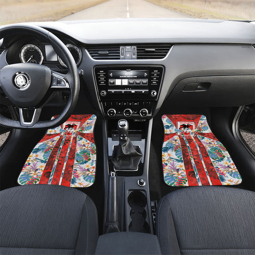 St George Illawarra Dragons Car Mats Tropical Hibiscus Floral Pattern With Red And White Accents