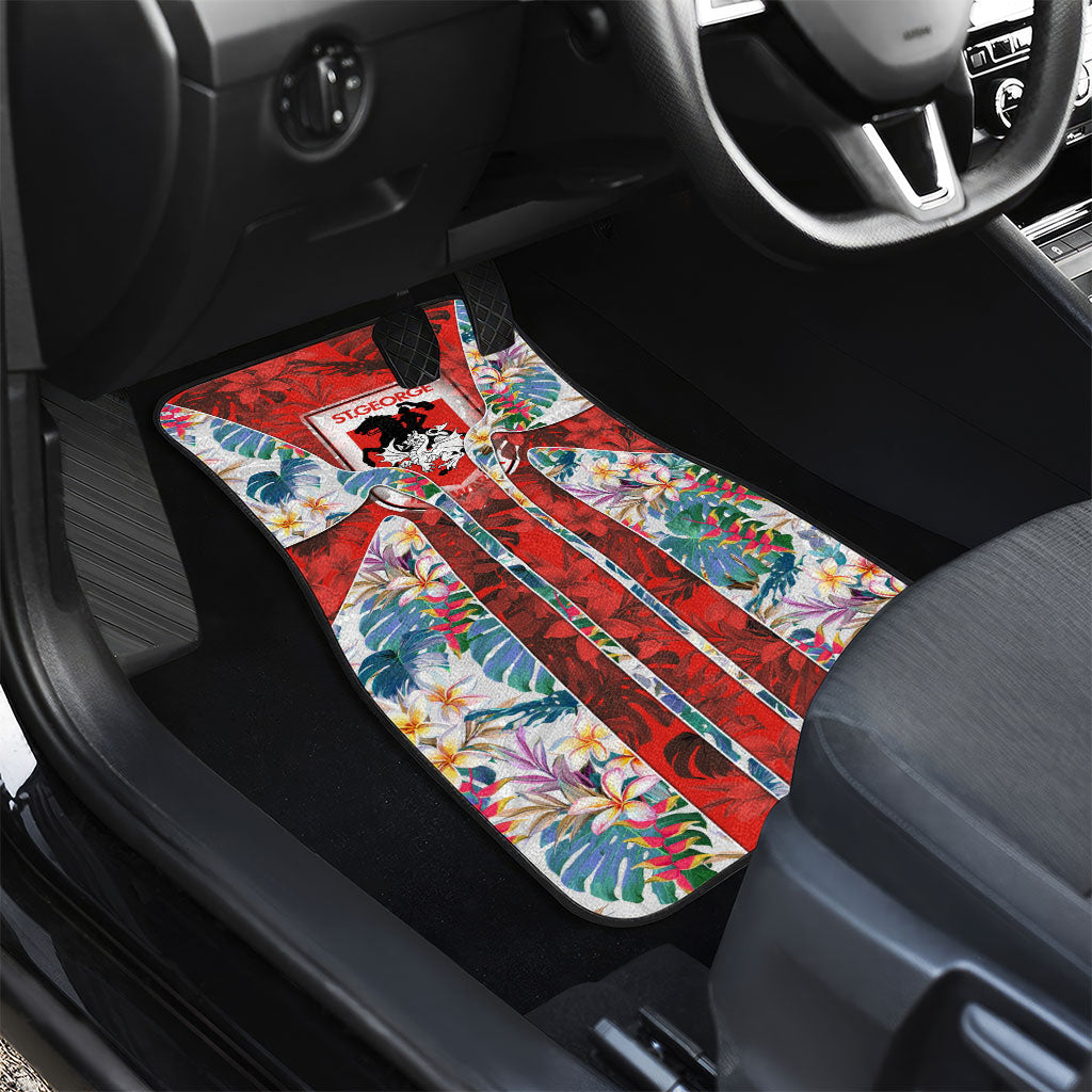 St George Illawarra Dragons Car Mats Tropical Hibiscus Floral Pattern With Red And White Accents