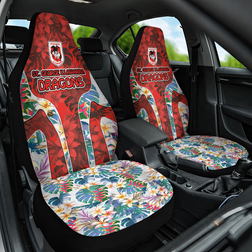 St George Illawarra Dragons Car Seat Cover Tropical Hibiscus Floral Pattern With Red And White Accents