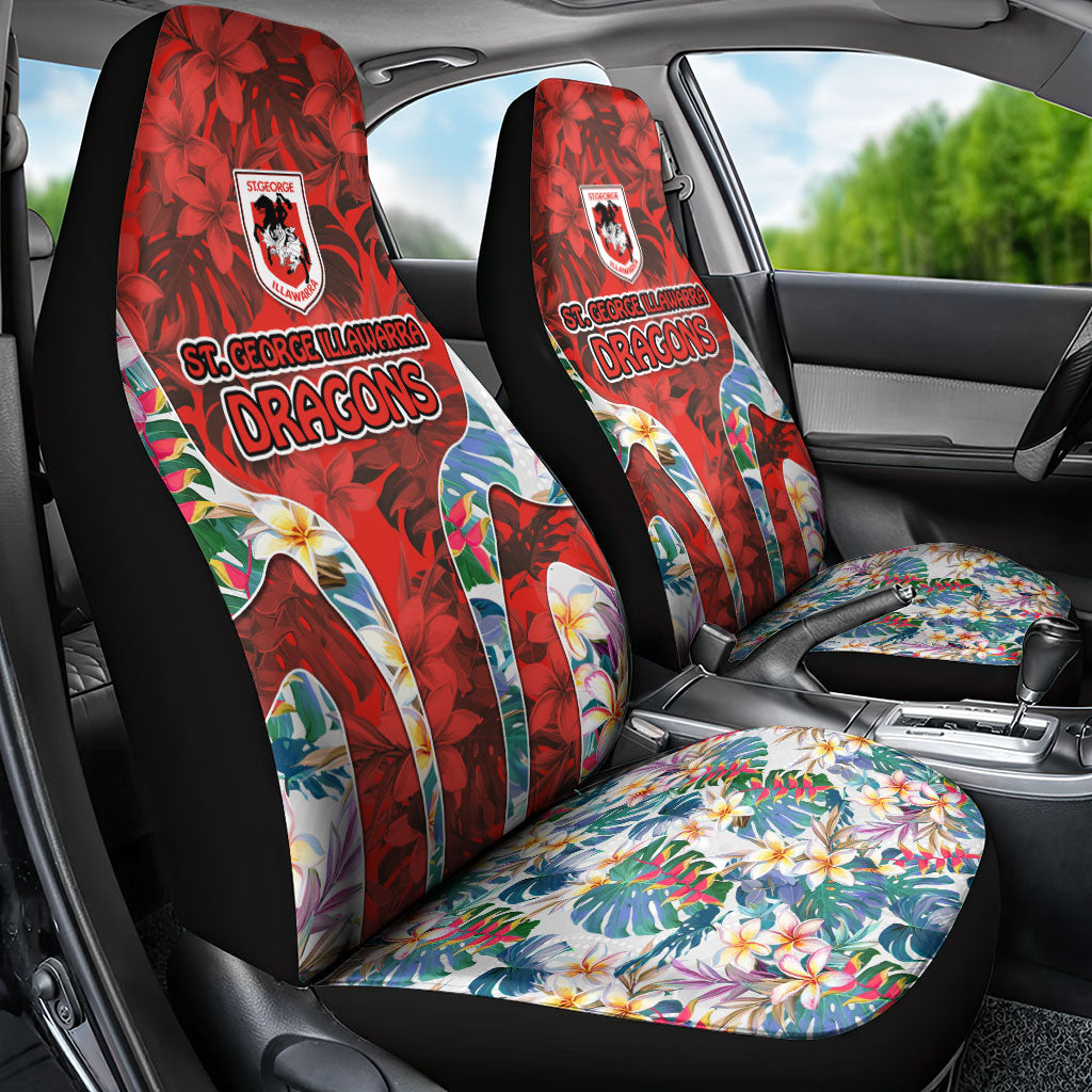 St George Illawarra Dragons Car Seat Cover Tropical Hibiscus Floral Pattern With Red And White Accents
