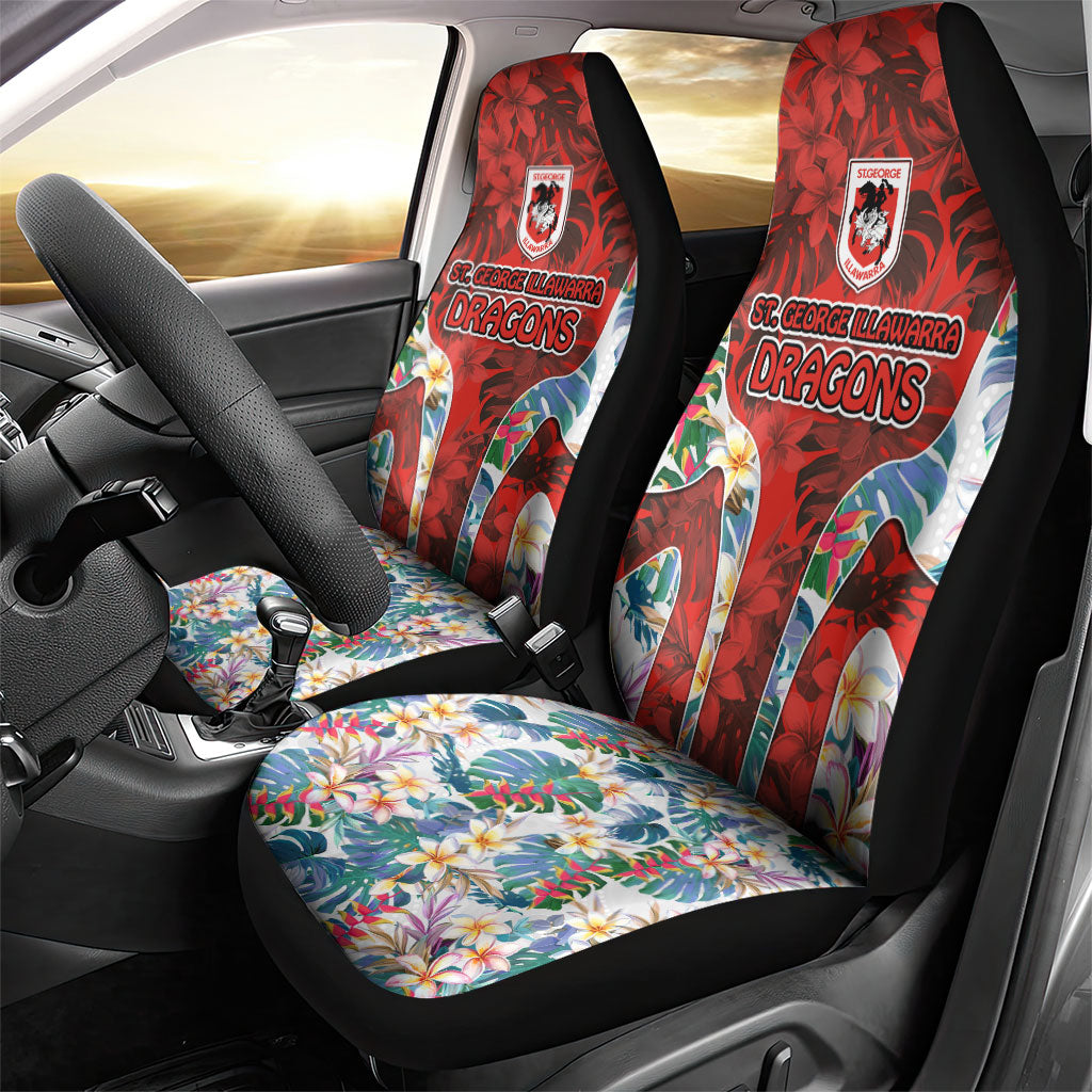 St George Illawarra Dragons Car Seat Cover Tropical Hibiscus Floral Pattern With Red And White Accents