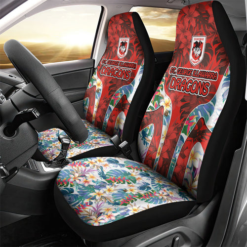 St George Illawarra Dragons Car Seat Cover Tropical Hibiscus Floral Pattern With Red And White Accents