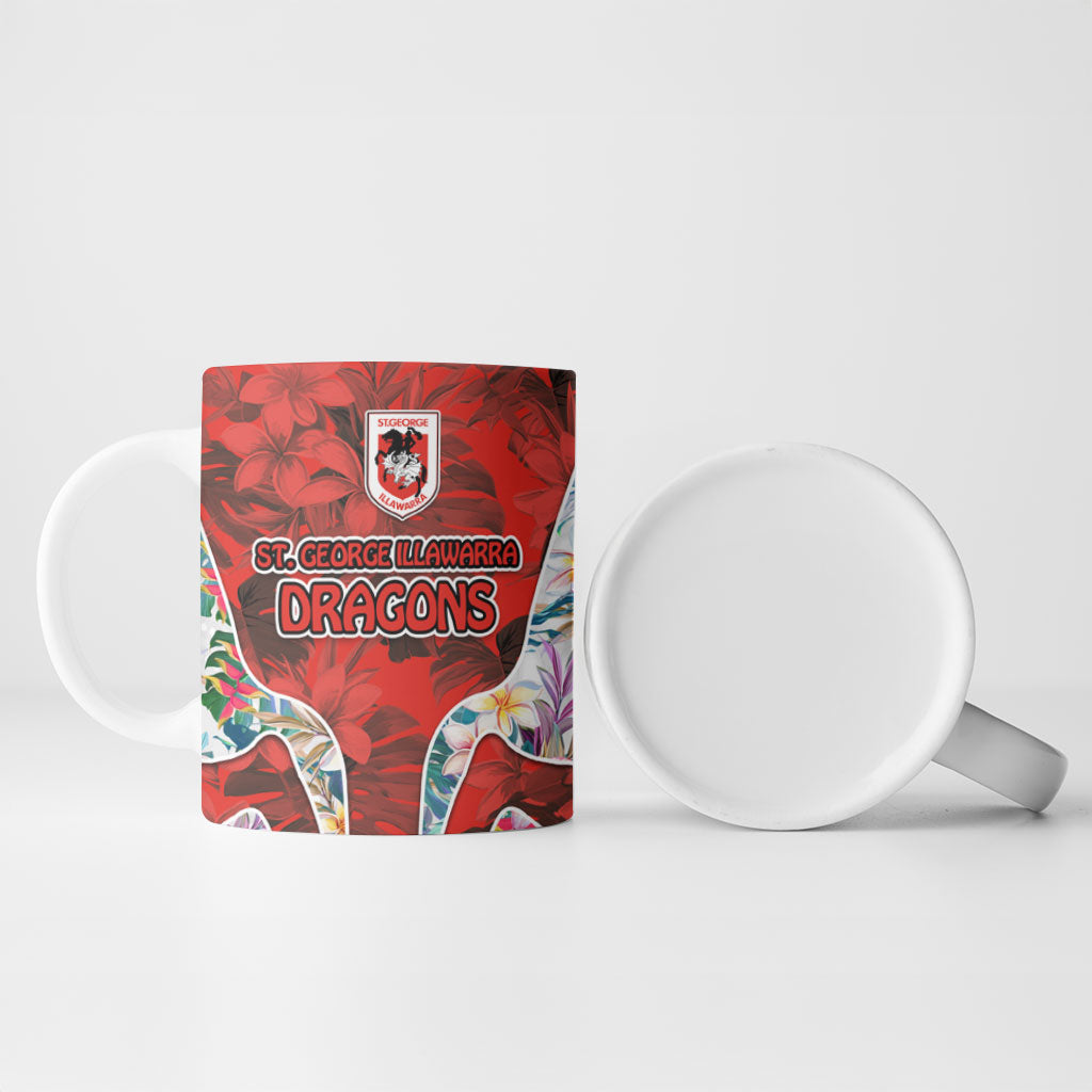 St George Illawarra Dragons Ceramic Mug Tropical Hibiscus Floral Pattern With Red And White Accents