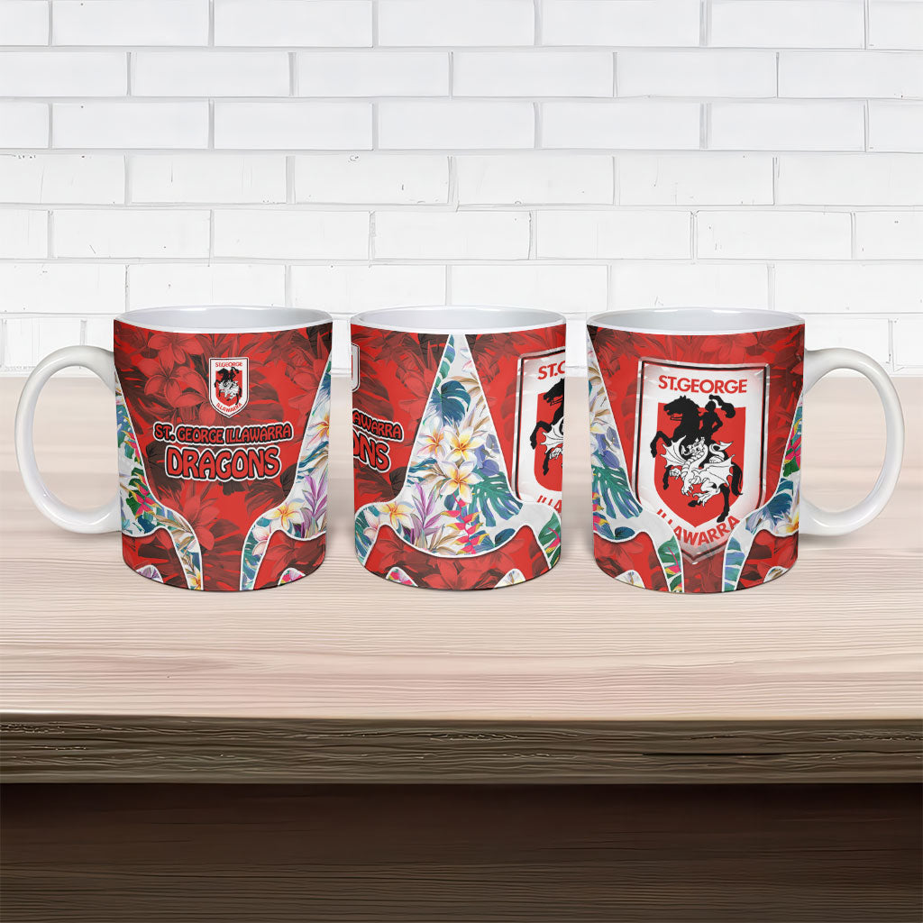 St George Illawarra Dragons Ceramic Mug Tropical Hibiscus Floral Pattern With Red And White Accents
