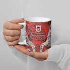 St George Illawarra Dragons Ceramic Mug Tropical Hibiscus Floral Pattern With Red And White Accents