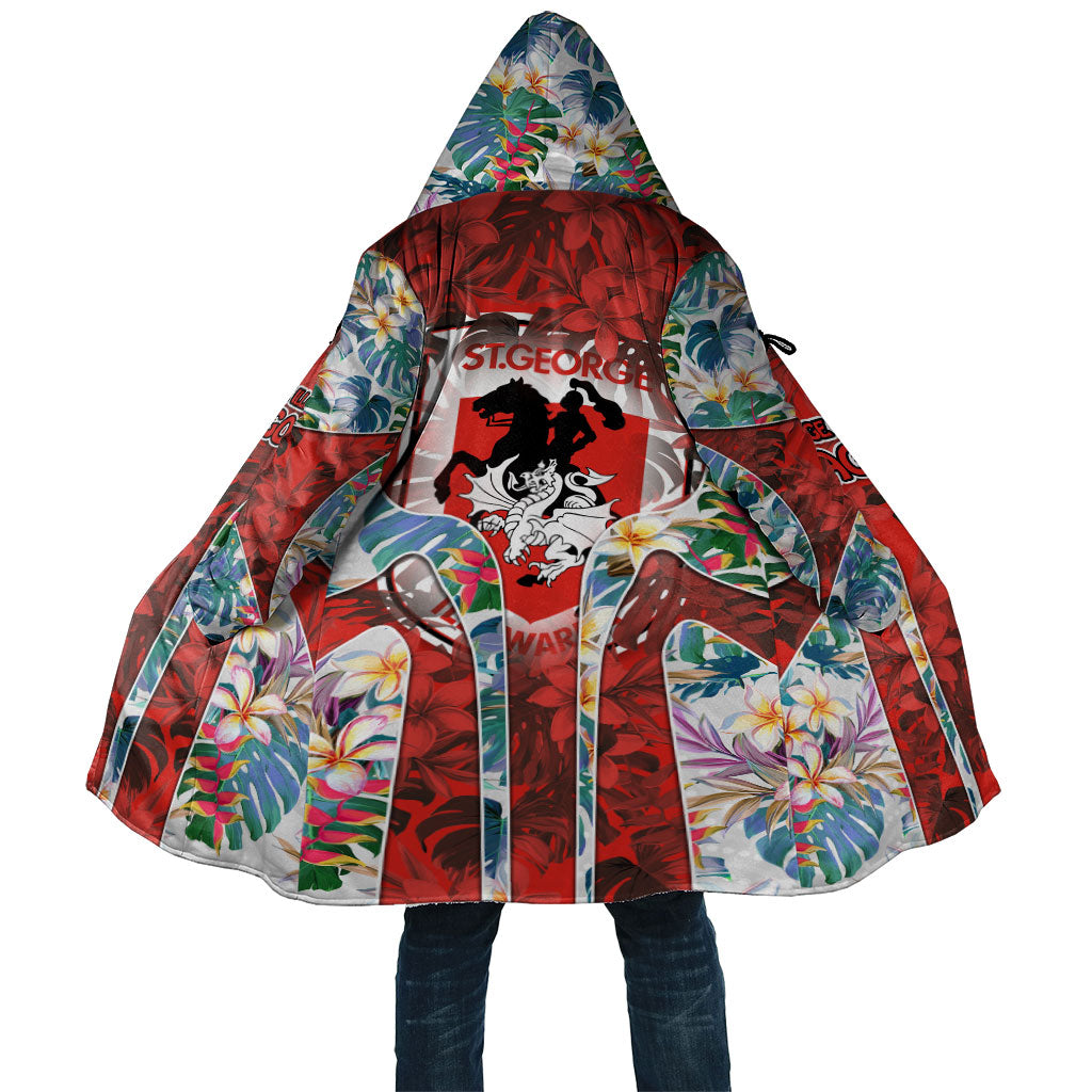 St George Illawarra Dragons Cloak Tropical Hibiscus Floral Pattern With Red And White Accents