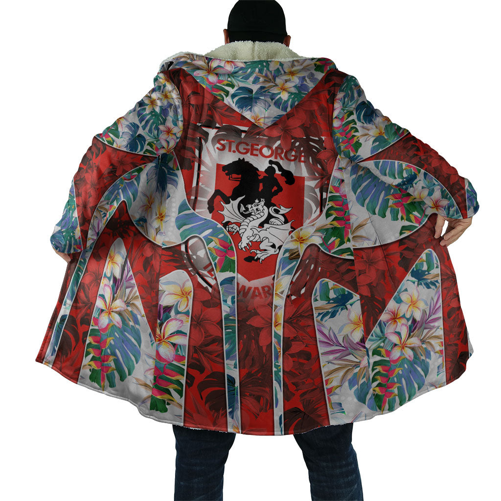 St George Illawarra Dragons Cloak Tropical Hibiscus Floral Pattern With Red And White Accents